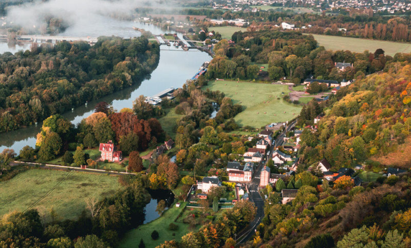 Vue drone campagne d'Amfreville-sous-les-Monts, vue Seine