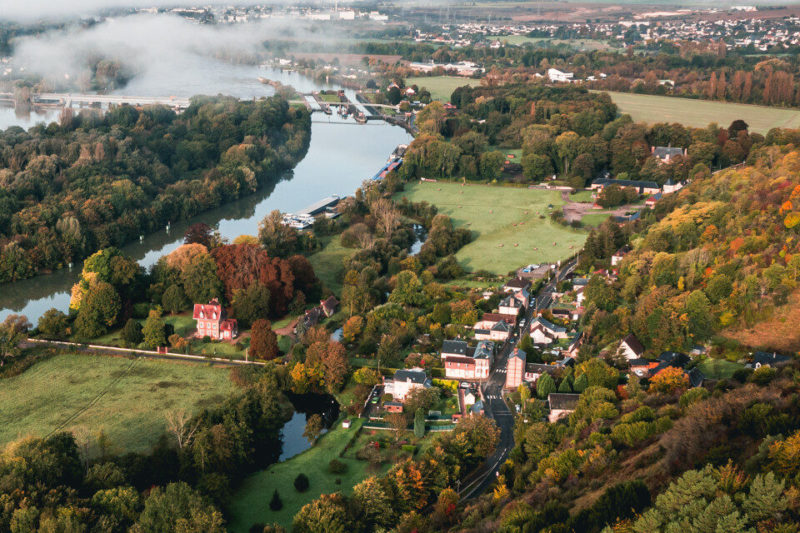 Vue drone campagne d'Amfreville-sous-les-Monts, vue Seine